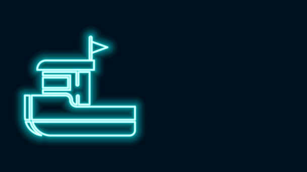 Gloeiende neon lijn Vissersboot pictogram geïsoleerd op zwarte achtergrond. 4K Video motion grafische animatie — Stockvideo