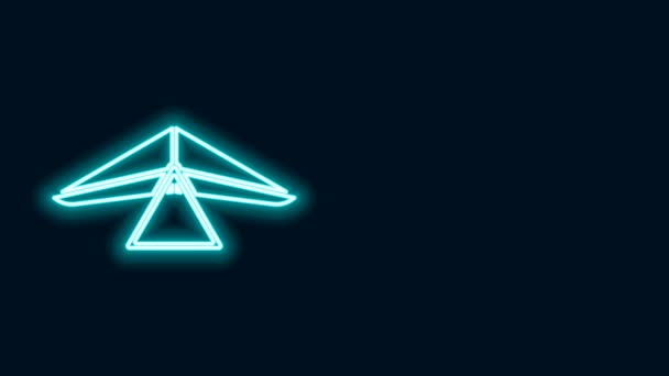 Linea neon incandescente Icona deltaplano isolata su sfondo nero. Sport estremi. Animazione grafica 4K Video motion — Video Stock