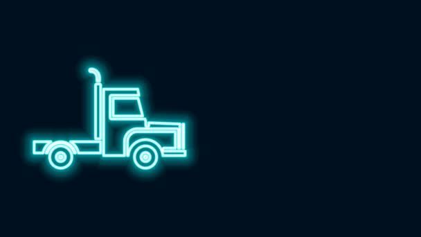 Glødende neon linje Levering lastbil køretøj ikon isoleret på sort baggrund. 4K Video bevægelse grafisk animation – Stock-video