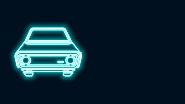 ネオンラインの輝き黒の背景に隔離された車のアイコン。正面図。4Kビデオモーショングラフィックアニメーション — ストック動画