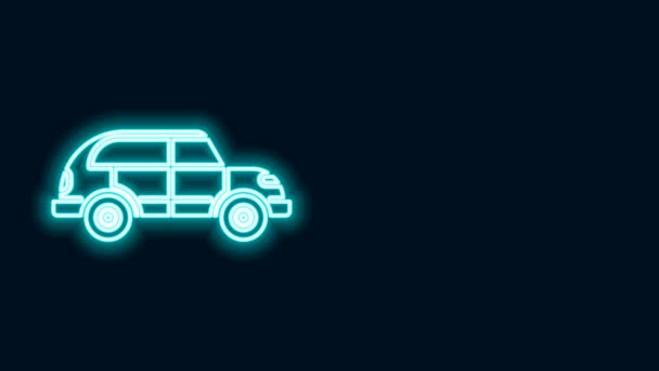 Świecąca neonowa ikona samochodu Hatchback odizolowana na czarnym tle. 4K Animacja graficzna ruchu wideo — Wideo stockowe