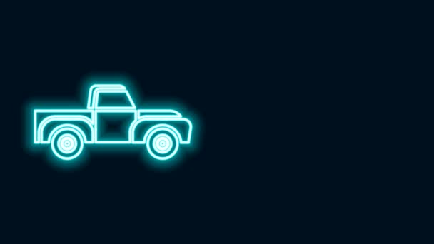 Świecąca neonowa linia Ikona pickupa odizolowana na czarnym tle. 4K Animacja graficzna ruchu wideo — Wideo stockowe