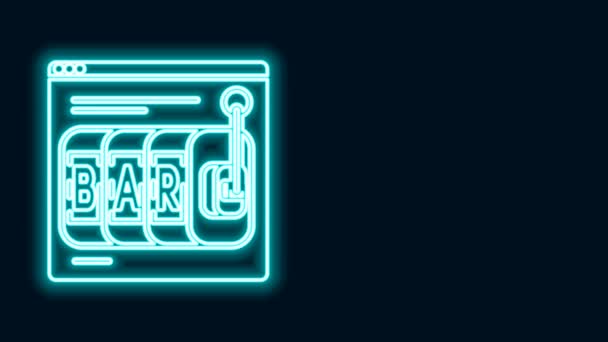 Zářící neon line Online automat ikona izolované na černém pozadí. Online kasino. Grafická animace pohybu videa 4K — Stock video