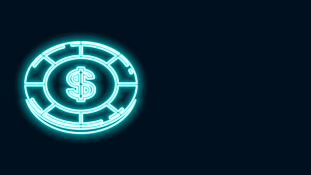 Glödande neon line Kasino chip med dollar symbol ikon isolerad på svart bakgrund. Kasinospel. 4K Video motion grafisk animation — Stockvideo