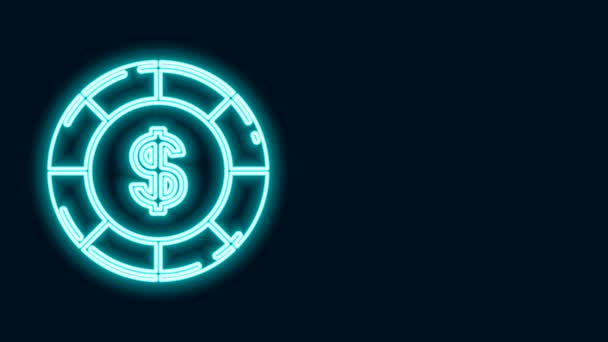 Świecący neon linii Kasyno chip z ikoną symbolu dolara izolowane na czarnym tle. Hazard w kasynie. 4K Animacja graficzna ruchu wideo — Wideo stockowe