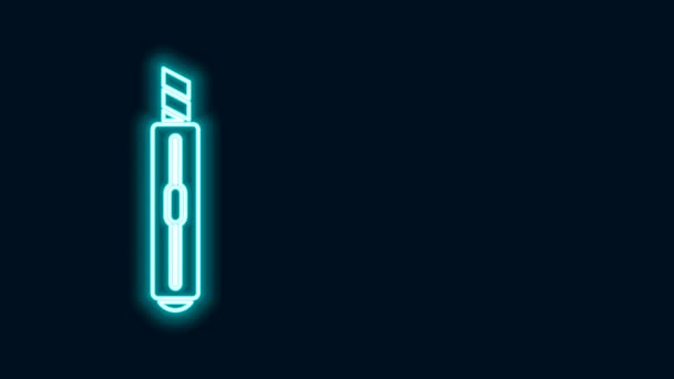 Leuchtende Leuchtschrift Stationery Messer Symbol isoliert auf schwarzem Hintergrund. Büropapierschneider. 4K Video Motion Grafik Animation — Stockvideo
