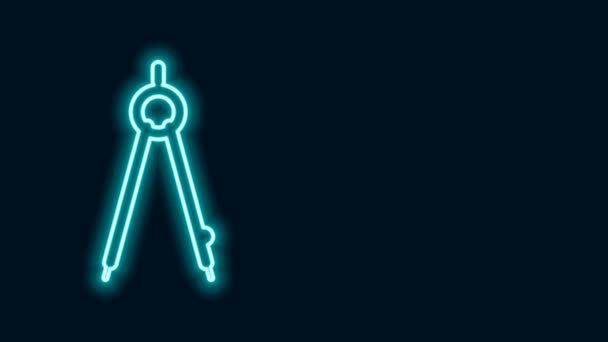 Leuchtende Neon-Linie Zeichenkompass-Symbol isoliert auf schwarzem Hintergrund. Kompass-Zeichen. Zeichen- und Erziehungswerkzeuge. Geometrisches Instrument. 4K Video Motion Grafik Animation — Stockvideo