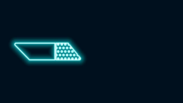 Светящаяся неоновая линия Ластик или резиновая иконка изолированы на черном фоне. Видеографическая анимация 4K — стоковое видео