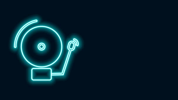 Glödande neon line Ringsignal klocka ikon isolerad på svart bakgrund. Larmsymbol, service klocka, handbell tecken, anmälan symbol. 4K Video motion grafisk animation — Stockvideo