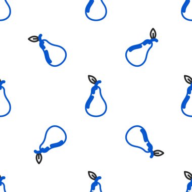 Pear simgesi beyaz arkaplanda izole edilmiş kusursuz desen. Yaprak sembollü meyve. Renkli taslak konsepti. Vektör.