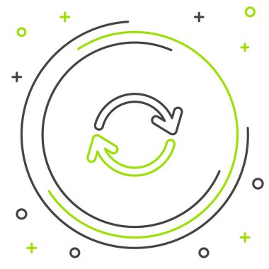 Satır Yenileme simgesi beyaz arkaplanda izole edildi. Sembolü yeniden yükle. Döndürme okları daire işareti şeklinde. Renkli taslak konsepti. Vektör.