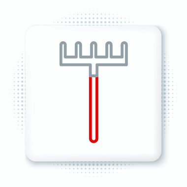 Çizgi Bahçesi tırmık simgesi beyaz arkaplanda izole edildi. Bahçecilik, tarım, çiftçilik aleti. Toprak işçisi. Temizlik ekipmanları. Renkli taslak konsepti. Vektör.