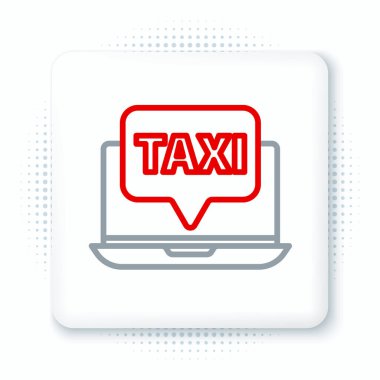 Diz üstü bilgisayarlı taksi servisi simgesi beyaz arkaplanda izole edildi. Renkli taslak konsepti. Vektör.