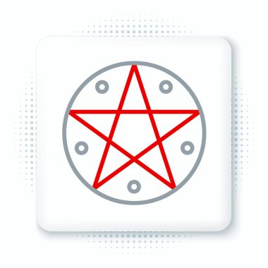 Beyaz arkaplanda izole edilmiş daire simgesinde çizgi pentagramı. Sihirli okült yıldız sembolü. Renkli taslak konsepti. Vektör.