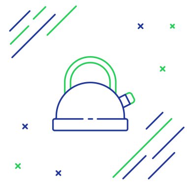 Beyaz arkaplanda ikonu olan çizgi çaydanlığı izole edildi. Çaydanlık ikonu. Renkli taslak konsepti. Vektör.