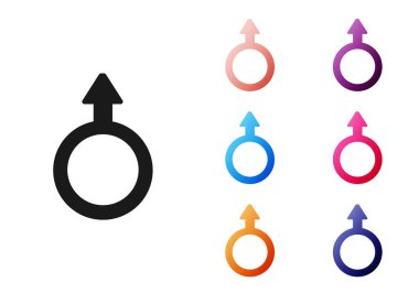 Siyah erkek cinsiyet sembolü beyaz arkaplanda izole edilmiş. Simgeleri renklendirin. Vektör.