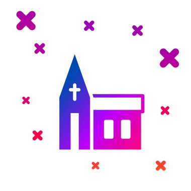 Renkli Kilise binası simgesi beyaz arkaplanda izole edilmiş. Hıristiyan Kilisesi. Kilisenin dini. Kademeli rastgele dinamik şekiller. Vektör.