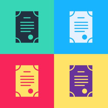 Pop Art Death sertifikası simgesi renk arkaplanında izole edildi. Vektör.