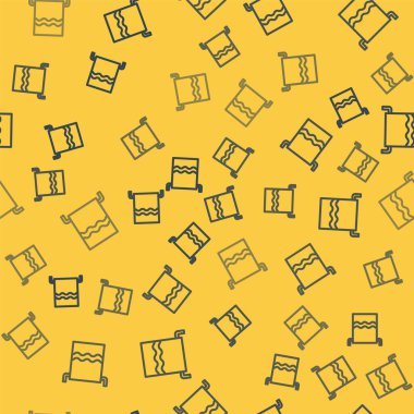 Askı simgesinde mavi çizgi havlusu sarı arka planda izole edilmiş pürüzsüz desen. Banyo havlusu ikonu. Vektör İllüstrasyonu.