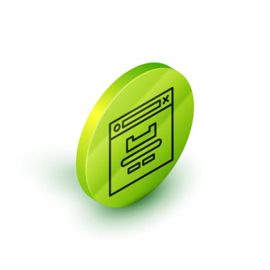 İzometrik satır Tarayıcı pencere simgesi beyaz arkaplanda izole edildi. Yeşil daire düğmesi. Vektör İllüstrasyonu.