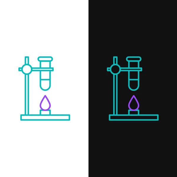 Line Glas Reagenzglas Kolben Auf Feuer Heizung Experiment Symbol Isoliert — Stockvektor