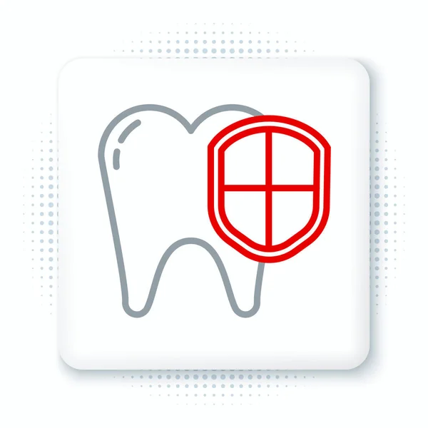 Line Dental Protection Icon Isolated White Background Tooth Shield Logo — Stock Vector