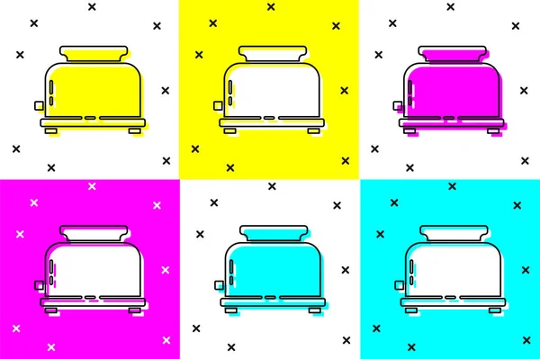设置烤面包机与烤面包机图标隔离的颜色背景 — 图库矢量图片