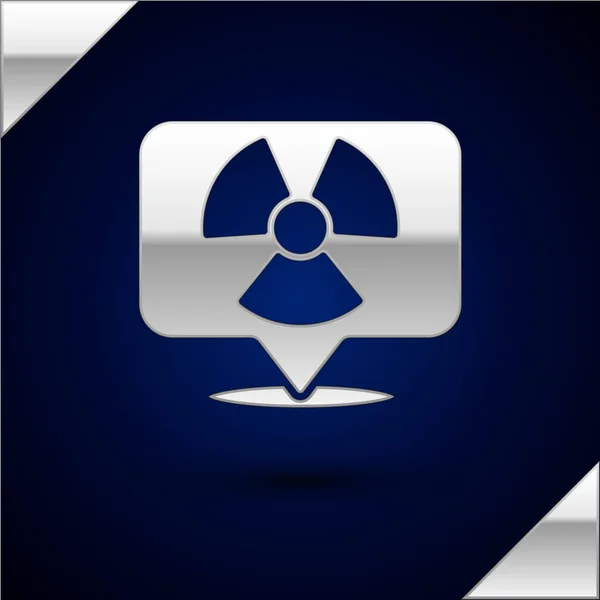 Argent Icône Localisation Radioactive Isolée Sur Fond Bleu Foncé Symbole — Image vectorielle