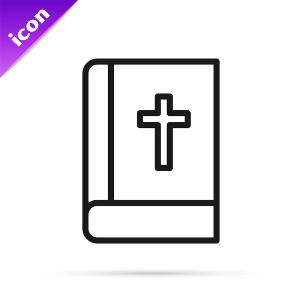 Black Line Holy Bible Book Icon Isolated White Background Vector — Stock Vector