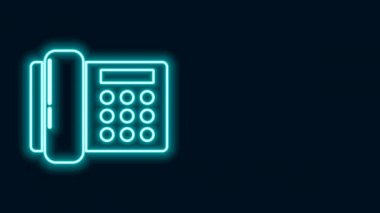 Parlayan neon hattı telefon ikonu siyah arkaplanda izole edildi. Sabit telefon. 4K Video hareketli grafik canlandırması
