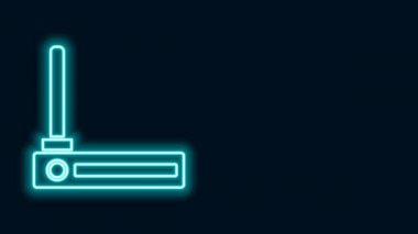 Parlayan neon hat Router ve kablosuz bağlantı sembolü simgesi siyah arkaplanda izole edildi. Kablosuz ethernet modem yönlendirici. Bilgisayar teknolojisi interneti. 4K Video hareketli grafik canlandırması