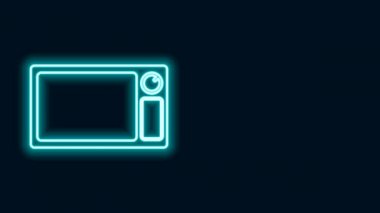 Parlayan neon hattı mikrodalga fırın ikonu siyah arkaplanda izole edildi. Ev aletleri simgesi. 4K Video hareketli grafik canlandırması