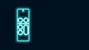 Parlayan neon hattı uzaktan kontrol simgesi siyah arkaplanda izole edildi. 4K Video hareketli grafik canlandırması