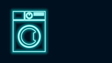 Parlayan neon hattı yıkama ikonu siyah arkaplanda izole edildi. Çamaşır makinesi simgesi. Çamaşır makinesi, çamaşır makinesi. Ev aletleri sembolü. 4K Video hareketli grafik canlandırması