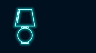 Parlayan neon çizgisi masa lambası simgesi siyah arkaplanda izole edildi. 4K Video hareketli grafik canlandırması