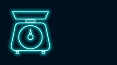 Parlayan neon çizgi Ölçekleme simgesi siyah arkaplanda izole edildi. Ağırlık ölçüm aletleri. 4K Video hareketli grafik canlandırması