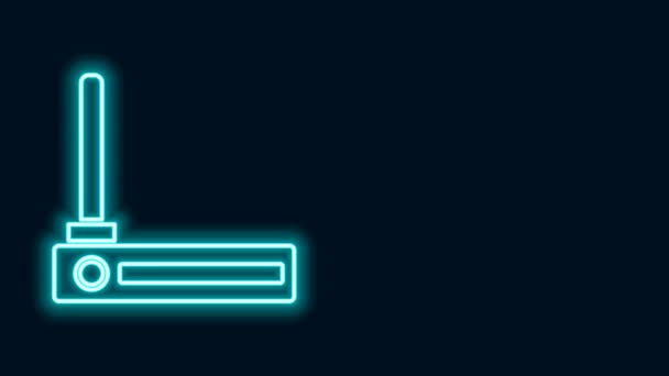 Linha de néon brilhante Ícone de símbolo de sinal do roteador e wi-fi isolado no fundo preto. Roteador de modem sem fio ethernet. Internet de tecnologia de computador. Animação gráfica em movimento de vídeo 4K — Vídeo de Stock