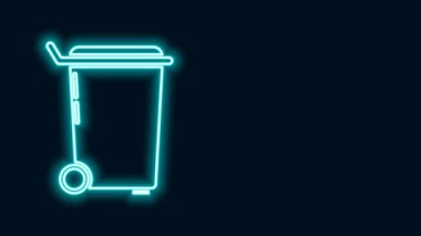 Parlayan neon hattı Çöp kutusu simgesi siyah arkaplanda izole edildi. Çöp kutusu tabelası. Sepet simgesini geri dönüştür. Ofis çöpü ikonu. 4K Video hareketli grafik canlandırması