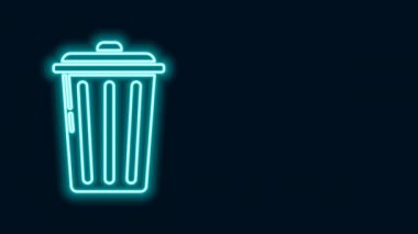 Parlayan neon hattı Çöp kutusu simgesi siyah arkaplanda izole edildi. Çöp kutusu tabelası. Sepet simgesini geri dönüştür. Ofis çöpü ikonu. 4K Video hareketli grafik canlandırması