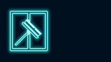 Siyah arkaplanda izole edilmiş pencere simgesi için kauçuk temizleme servisiyle parlayan neon hattı. Silecek, kazıyıcı, silecek. 4K Video hareketli grafik canlandırması