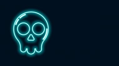 Parlayan neon hattı Skull simgesi siyah arkaplanda izole edildi. Mutlu Cadılar Bayramı Partisi. 4K Video hareketli grafik canlandırması