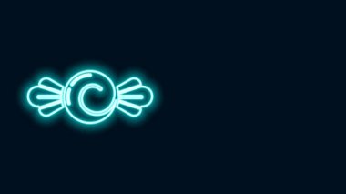 Parlayan neon hattı Candy simgesi siyah arkaplanda izole edildi. Mutlu Cadılar Bayramı Partisi. 4K Video hareketli grafik canlandırması