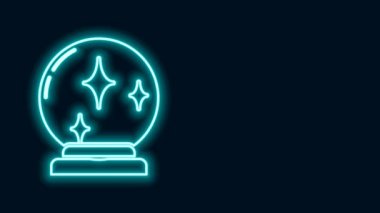 Parlayan neon hattı sihirli top ikonu siyah arkaplanda izole edildi. Kristal küre. 4K Video hareketli grafik canlandırması