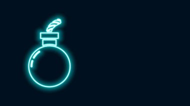 Parlayan neon hattı bombası siyah arkaplanda izole edilmiş ikonu patlatmaya hazır. Mutlu Cadılar Bayramı Partisi. 4K Video hareketli grafik canlandırması