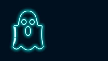 Parlayan neon hattı Hayalet simgesi siyah arkaplanda izole edildi. Mutlu Cadılar Bayramı Partisi. 4K Video hareketli grafik canlandırması