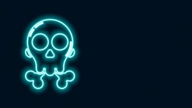 Çapraz kemiklerdeki parlak neon hattı Skull siyah arka planda izole edildi. Mutlu Cadılar Bayramı Partisi. 4K Video hareketli grafik canlandırması