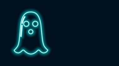 Parlayan neon hattı Hayalet simgesi siyah arkaplanda izole edildi. Mutlu Cadılar Bayramı Partisi. 4K Video hareketli grafik canlandırması