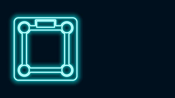 Ragyogó neon vonal Fürdőszobai mérlegek ikon elszigetelt fekete háttérrel. Súlymérő berendezés. Súlyskála fitness sport koncepció. 4K Videó mozgás grafikus animáció — Stock videók