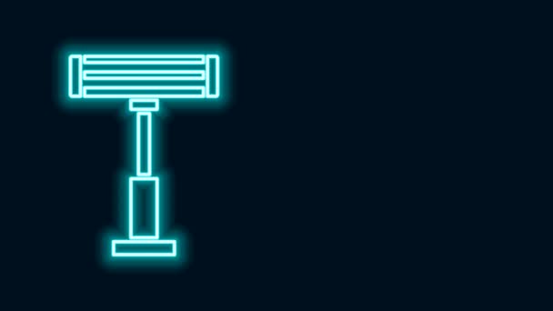 Leuchtende Neon-Linie Elektrische Heizung Symbol isoliert auf schwarzem Hintergrund. Infrarot Fußbodenheizung mit Fernbedienung. Klimatisierung im Haus. 4K Video Motion Grafik Animation — Stockvideo