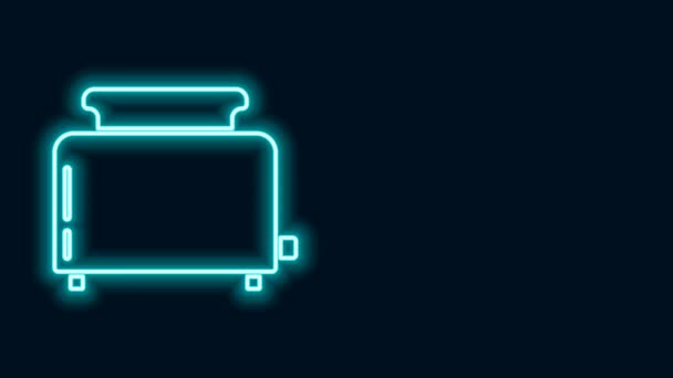 Grille-pain fluorescent avec icône de toasts isolé sur fond noir. Animation graphique de mouvement vidéo 4K — Video